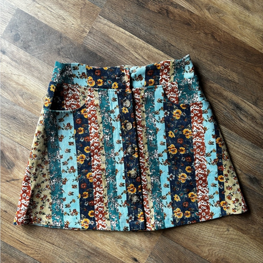Amy Byer Vintage Blue and Brown Fall Corduroy Skirt girls 14